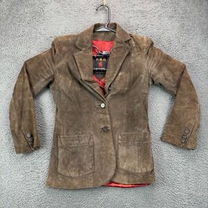 P.B.D. International Brown Suede Leather Blazer Jacket Womens Size 7 Vintage